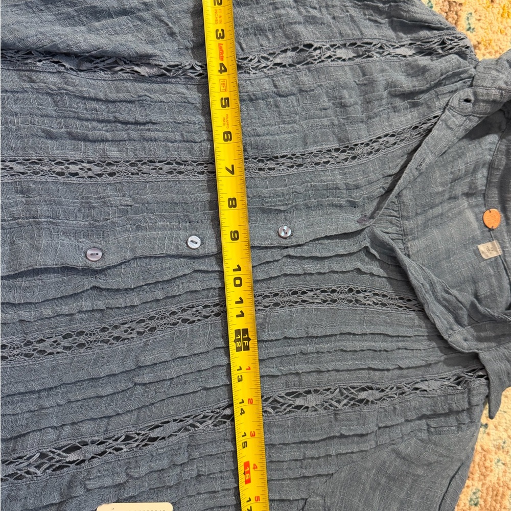 Free People Blue Button-Front Crochet Long-Sleeve Top - Picture 4 of 7